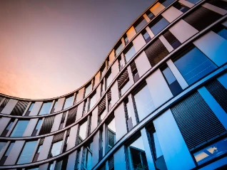 Curved glass office building