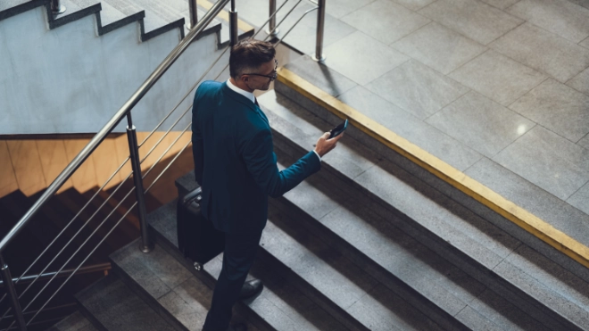 Man walking on stairs